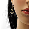 Oro Laminado Long Earring, Gold Filled Style Star Design, with White Cubic Zirconia, Polished, Golden Finish, 02.65.2517
