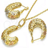 Oro Laminado Earring and Pendant Adult Set, Gold Filled Style Greek Key Design, Polished, Tricolor, 10.163.0007.1