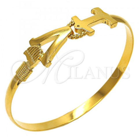 Oro Laminado Individual Bangle, Gold Filled Style Anchor and Twist Design, Polished, Golden Finish, 07.192.0011.05 (05 MM Thickness, Size 5 - 2.50 Diameter)