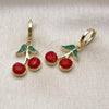 Oro Laminado Dangle Earring, Gold Filled Style Cherry Design, Red Enamel Finish, Golden Finish, 02.417.0008