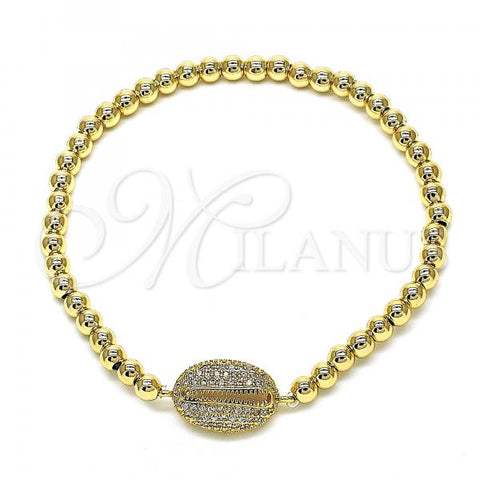 Oro Laminado Fancy Bracelet, Gold Filled Style Expandable Bead Design, with White Micro Pave, Polished, Golden Finish, 03.207.0095.1.07