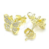 Sterling Silver Stud Earring, Butterfly Design, with White Micro Pave, Polished, Golden Finish, 02.336.0125.2