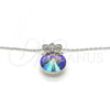 Rhodium Plated Pendant Necklace, Bow Design, with Chrysolite Opal Swarovski Crystals and White Micro Pave, Polished, Rhodium Finish, 04.239.0016.1.16