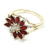 Oro Laminado Multi Stone Ring, Gold Filled Style Flower Design, with Ruby and White Cubic Zirconia, Polished, Golden Finish, 01.210.0097.1.07 (Size 7)