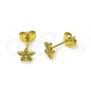 Oro Laminado Stud Earring, Gold Filled Style Flower Design, with White Micro Pave, Polished, Golden Finish, 02.341.0224