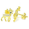 Sterling Silver Stud Earring, Deer Design, with Black and White Micro Pave, Polished, Golden Finish, 02.336.0158.2
