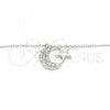 Sterling Silver Pendant Necklace, Moon and Star Design, with White Cubic Zirconia, Polished, Rhodium Finish, 04.336.0179.16