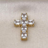 Oro Laminado Religious Pendant, Gold Filled Style Cross Design, with White Cubic Zirconia, Polished, Golden Finish, 05.341.0100