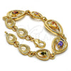 Oro Laminado Fancy Bracelet, Gold Filled Style Teardrop Design, with Multicolor Cubic Zirconia, Polished, Golden Finish, 03.59.0036.08