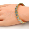 Oro Laminado Set Bangle, Gold Filled Style Greek Key and Flower Design, Diamond Cutting Finish, Two Tone, 13.99.0003.05.09 (09 MM Thickness, Size 9)