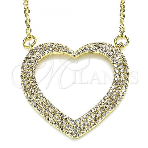 Oro Laminado Pendant Necklace, Gold Filled Style Heart Design, with White Micro Pave, Polished, Golden Finish, 04.156.0285.20