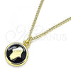 Oro Laminado Pendant Necklace, Gold Filled Style Hand of God Design, Black Enamel Finish, Golden Finish, 04.374.0003.2.20