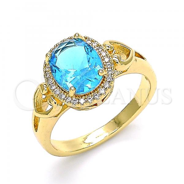 Oro Laminado Multi Stone Ring, Gold Filled Style Heart Design, with Blue Topaz and White Cubic Zirconia, Polished, Golden Finish, 01.210.0122.2.06
