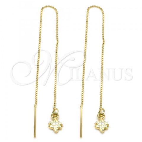Oro Laminado Threader Earring, Gold Filled Style Leaf Design, Golden Finish, 5.116.003
