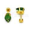 Stainless Steel Stud Earring, Teardrop Design, with Green Cubic Zirconia, Polished, Golden Finish, 02.271.0023.10