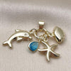 Oro Laminado Fancy Pendant, Gold Filled Style Dolphin and Shell Design, with Blue Topaz Cubic Zirconia, Polished, Golden Finish, 05.213.0178