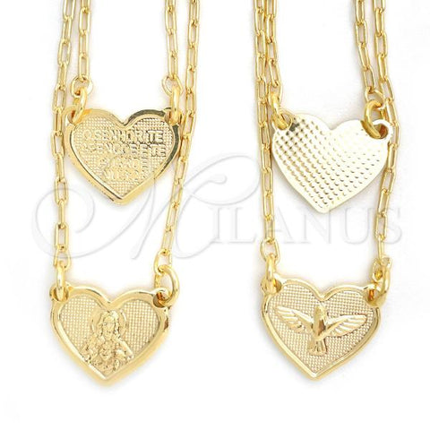 Oro Laminado Fancy Necklace, Gold Filled Style Heart and Holy Spirit Design, Polished, Golden Finish, 04.02.0017