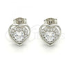 Sterling Silver Stud Earring, Heart Design, with White Cubic Zirconia, Polished,, 02.285.0076