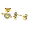 Oro Laminado Stud Earring, Gold Filled Style Heart Design, with Ruby and White Micro Pave, Polished, Golden Finish, 02.344.0032.1