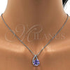 Rhodium Plated Pendant Necklace, with Tanzanite and Aurore Boreale Swarovski Crystals, Polished, Rhodium Finish, 04.239.0039.16