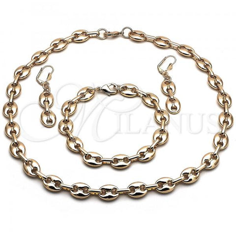 Oro Laminado Necklace, Bracelet and Earring, Gold Filled Style Mariner Design, Polished, Golden Finish, 06.372.0051