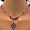 Oro Laminado Necklace and Earring, Gold Filled Style Teardrop Design, with Multicolor Cubic Zirconia, Polished, Golden Finish, 06.221.0009