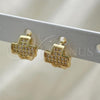 Oro Laminado Huggie Hoop, Gold Filled Style Cross Design, with White Micro Pave, Polished, Golden Finish, 02.195.0168.10