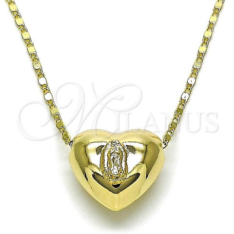 Oro Laminado Pendant Necklace, Gold Filled Style Heart and Guadalupe Design, Polished, Golden Finish, 04.253.0030.18