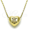 Oro Laminado Pendant Necklace, Gold Filled Style Heart and Guadalupe Design, Polished, Golden Finish, 04.253.0030.18