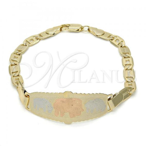 Oro Laminado ID Bracelet, Gold Filled Style Elephant Design, Polished, Tricolor, 03.63.1936.1.07