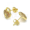 Oro Laminado Stud Earring, Gold Filled Style Lock and Heart Design, with Garnet Micro Pave, Polished, Golden Finish, 02.156.0441.2