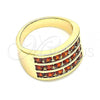 Oro Laminado Multi Stone Ring, Gold Filled Style with Garnet Cubic Zirconia, Polished, Golden Finish, 01.346.0017.2.08