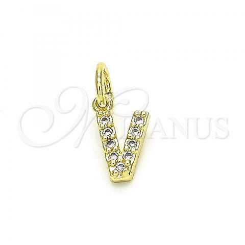 Oro Laminado Fancy Pendant, Gold Filled Style Initials Design, with White Cubic Zirconia, Polished, Golden Finish, 05.341.0038
