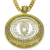 Oro Laminado Religious Pendant, Gold Filled Style Centenario Coin and Guadalupe Design, with White Cubic Zirconia, Polished, Golden Finish, 05.253.0175