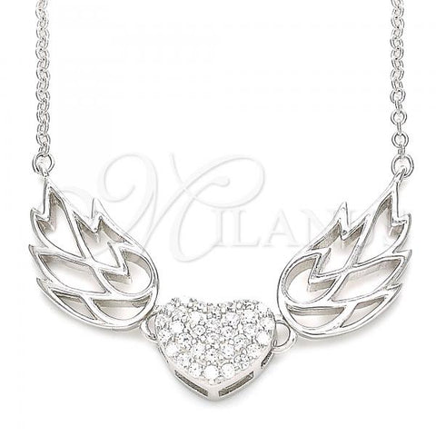 Sterling Silver Pendant Necklace, Heart Design, with White Cubic Zirconia, Polished, Rhodium Finish, 04.336.0198.16