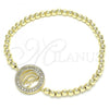 Oro Laminado Fancy Bracelet, Gold Filled Style Expandable Bead and Ball Design, with White Micro Pave, Polished, Golden Finish, 03.299.0043.07