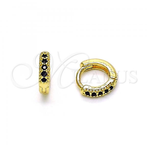 Oro Laminado Huggie Hoop, Gold Filled Style with Black Micro Pave, Polished, Golden Finish, 02.195.0110.7.10