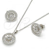 Sterling Silver Earring and Pendant Adult Set, Flower Design, with White Cubic Zirconia, Polished, Rhodium Finish, 10.174.0276