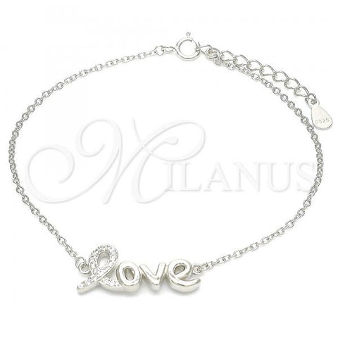 Sterling Silver Fancy Bracelet, Love Design, with White Cubic Zirconia, Polished, Rhodium Finish, 03.336.0074.07