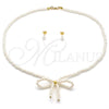 Oro Laminado Necklace and Earring, Gold Filled Style Bow and Ball Design, with Ivory Pearl, Polished, Golden Finish, 06.417.0001
