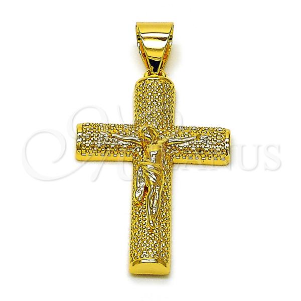 Oro Laminado Religious Pendant, Gold Filled Style Crucifix and Cross Design, Matte Finish, Golden Finish, 05.342.0214