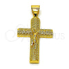 Oro Laminado Religious Pendant, Gold Filled Style Crucifix and Cross Design, Matte Finish, Golden Finish, 05.342.0214