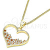 Oro Laminado Pendant Necklace, Gold Filled Style Heart Design, with Garnet and White Micro Pave, Polished, Golden Finish, 04.156.0381.1.20