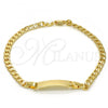 Oro Laminado ID Bracelet, Gold Filled Style Curb Design, Polished, Golden Finish, 5.227.013.1.08