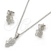 Sterling Silver Earring and Pendant Adult Set, Butterfly Design, with White Micro Pave, Polished, Rhodium Finish, 10.174.0191