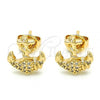 Oro Laminado Stud Earring, Gold Filled Style Anchor Design, with White Micro Pave, Polished, Golden Finish, 02.156.0302