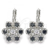 Rhodium Plated Leverback Earring, with Black and White Cubic Zirconia, Polished, Rhodium Finish, 02.210.0215.6