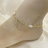 Oro Laminado Fancy Anklet, Gold Filled Style Heart and Love Knot Design, with Ivory Pearl, Polished, Golden Finish, 03.386.0021.10