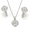 Sterling Silver Earring and Pendant Adult Set, with White Cubic Zirconia, Polished, Rhodium Finish, 10.175.0041