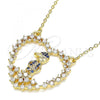 Oro Laminado Pendant Necklace, Gold Filled Style Heart and Little Boy Design, with Sapphire Blue and White Micro Pave, Polished, Golden Finish, 04.195.0058.18